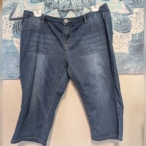 Love Indigo Dark Blue Denim Capris 20 Relaxed Casual Pockets Soft Mid Rise Boho